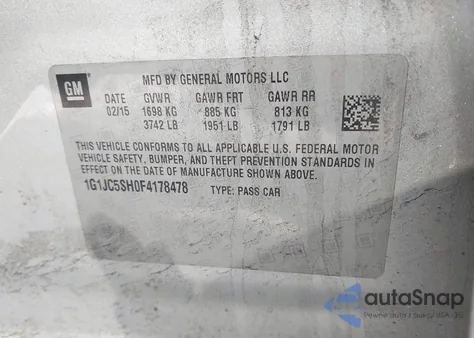 2015 Chevrolet Sonic Lt Auto from USA, damaged, VIN 1G1JC5SH0F4178478